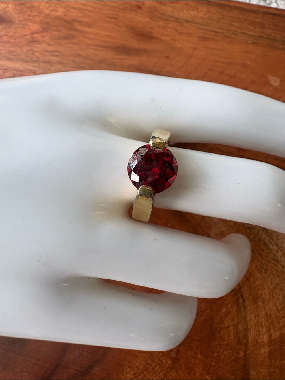 Gold-Tone Ring with Deep Red Gemstone - Size 9